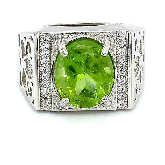Peridot 4.08ct White Gold Finish Solid Silver Ring